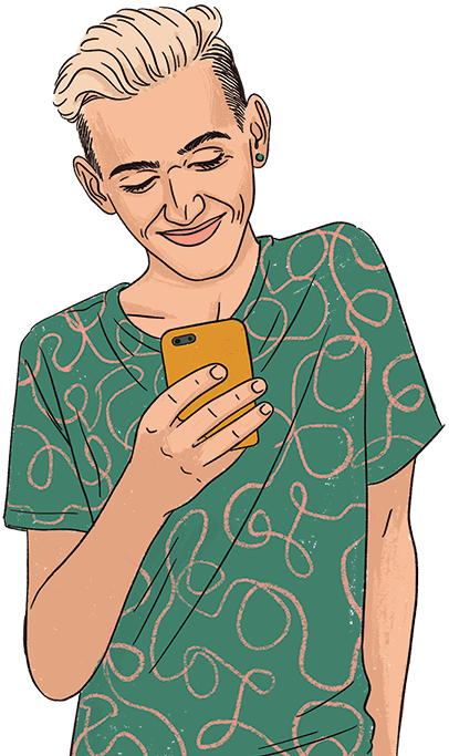 Illustrated young man checking his phone