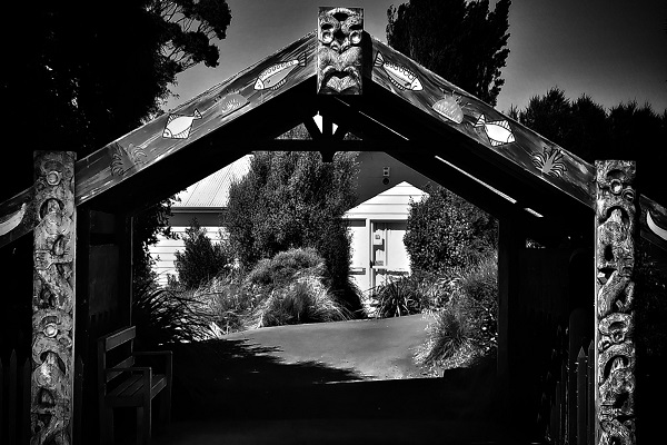 The entrance to Te Pā o Moki marae at Taumutu