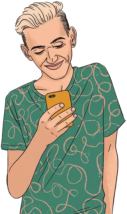 Illustrated young man checking his phone